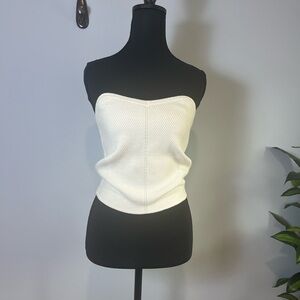 Aerie White Strapless Ribbed Top